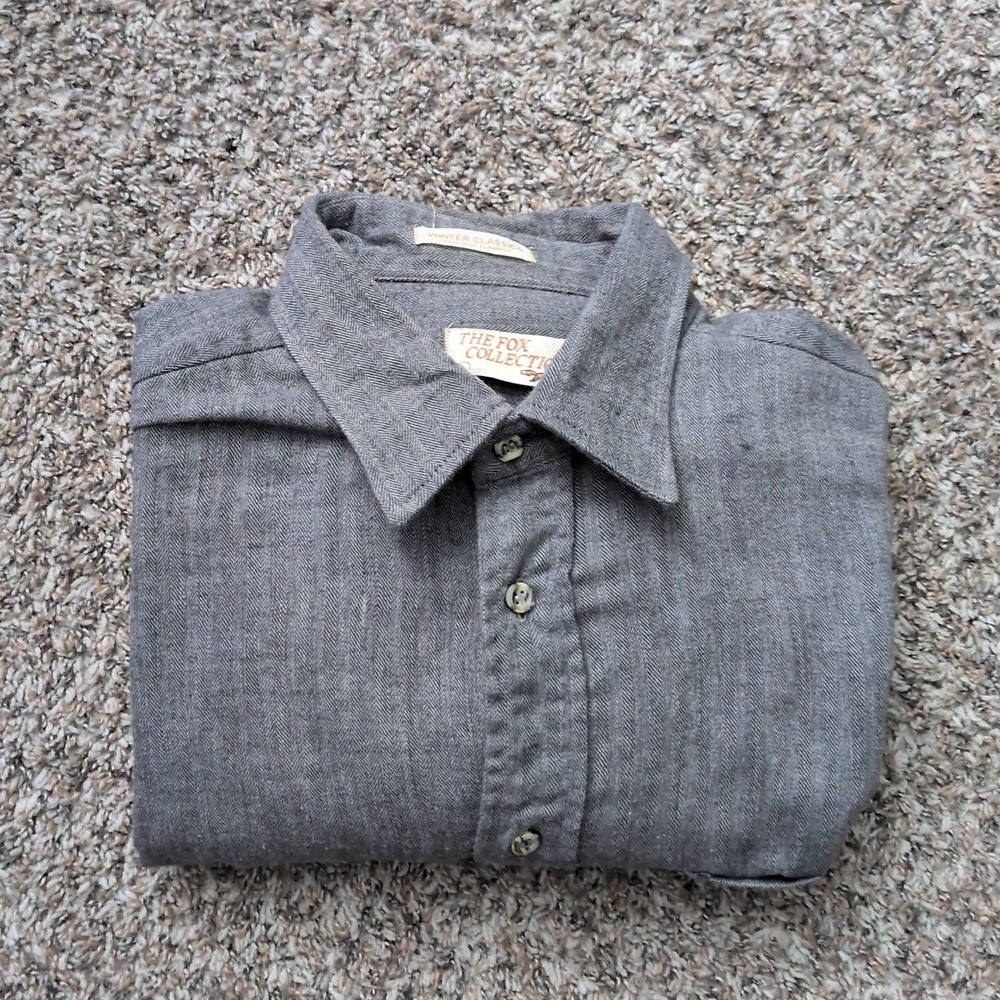 The Fox Collection Flannel Button‎ Down Shirt Large Gray Portugal Made Vintage